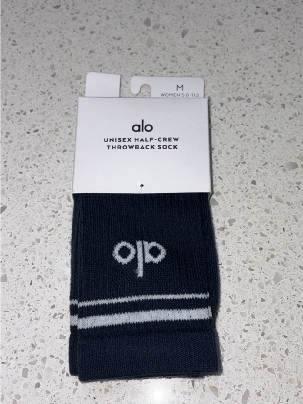 ALO Yoga Navy Unisex Half-Crew Throwback Sock